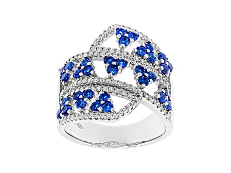 Lab Created Blue Spinel And White Cubic Zirconia Rhodium Over Sterling Silver Ring 2.42ctw