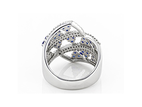 Lab Created Blue Spinel And White Cubic Zirconia Rhodium Over Sterling Silver Ring 2.42ctw