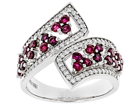 Lab Created Ruby And White Cubic Zirconia Rhodium Over Sterling Silver Ring 1.80ctw