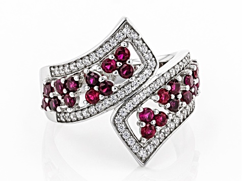 Lab Created Ruby And White Cubic Zirconia Rhodium Over Sterling Silver Ring 1.80ctw