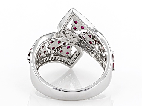 Lab Created Ruby And White Cubic Zirconia Rhodium Over Sterling Silver Ring 1.80ctw