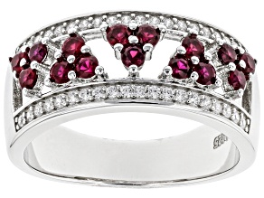 Lab Created Ruby And White Cubic Zirconia Rhodium Over Sterling Silver Ring 0.96ctw