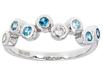 Picture of Blue And White Cubic Zirconia Rhodium Over Sterling Silver Ring 0.86ctw