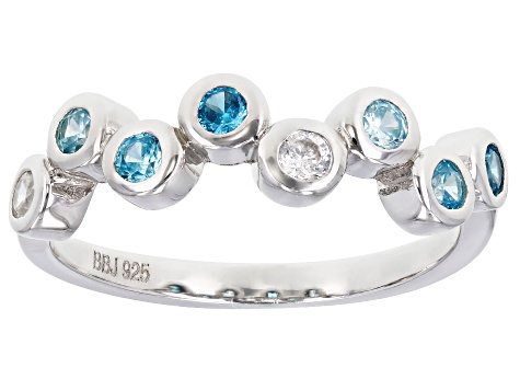 Blue And White Cubic Zirconia Rhodium Over Sterling Silver Ring 0.86ctw