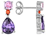 Purple, Pink, And Orange Cubic Zirconia Rhodium Over Sterling Silver Earrings 4.40ctw