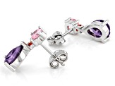 Purple, Pink, And Orange Cubic Zirconia Rhodium Over Sterling Silver Earrings 4.40ctw