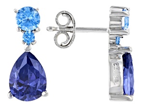Blue Cubic Zirconia Rhodium Over Sterling Silver Earrings 4.80ctw