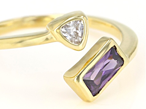 Purple And White Cubic Zirconia 18K Yellow Gold Over Sterling Silver Ring 0.75ctw