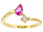 Lab Created Pink Sapphire And White Cubic Zirconia 18K Yellow Gold Over Sterling Silver Ring 0.60ctw