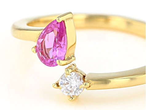Lab Created Pink Sapphire And White Cubic Zirconia 18K Yellow Gold Over Sterling Silver Ring 0.60ctw