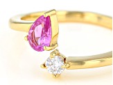 Lab Created Pink Sapphire And White Cubic Zirconia 18K Yellow Gold Over Sterling Silver Ring 0.60ctw