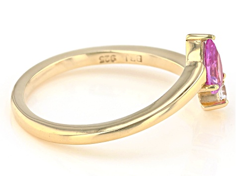 Lab Created Pink Sapphire And White Cubic Zirconia 18K Yellow Gold Over Sterling Silver Ring 0.60ctw