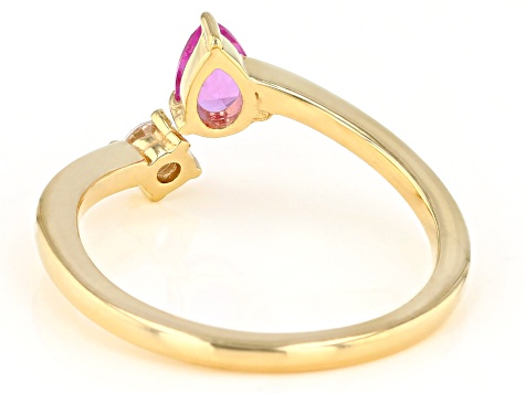 Lab Created Pink Sapphire And White Cubic Zirconia 18K Yellow Gold Over Sterling Silver Ring 0.60ctw