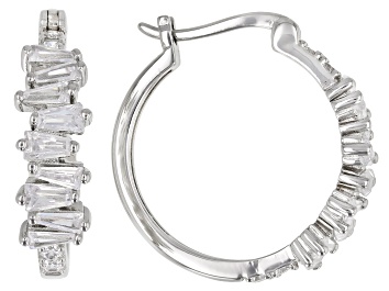 Picture of White Cubic Zirconia Rhodium Over Sterling Silver Hoop Earrings 3.45ctw