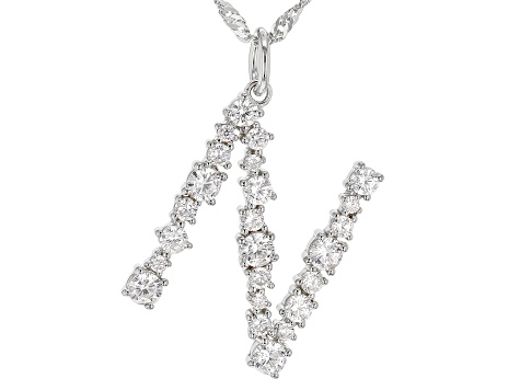 White Cubic Zirconia Rhodium Over Sterling Silver "N" Necklace 2.03ctw
