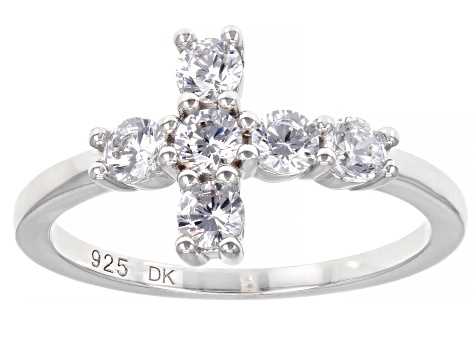 White Cubic Zirconia Rhodium Over Sterling Silver Cross Ring 1.25ctw