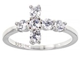 White Cubic Zirconia Rhodium Over Sterling Silver Cross Ring 1.25ctw