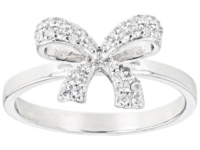 White Cubic Zirconia Rhodium Over Sterling Silver Bow Ring 0.34ctw