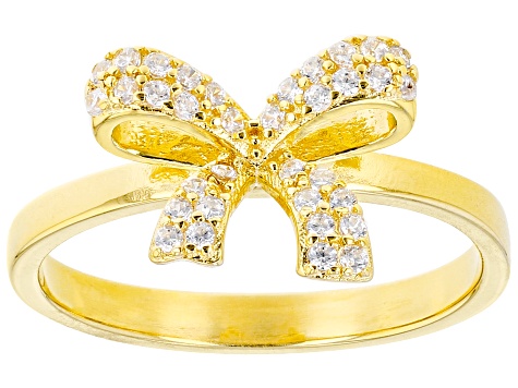 White Cubic Zirconia 18k Yellow Gold Over Sterling Silver Bow Ring 0 ...