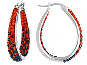 Orange And Blue Crystal Rhodium Over Brass Hoop Earrings