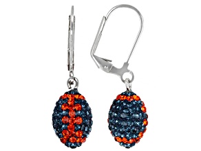 Orange And Blue Crystal Rhodium Over Brass Football Dangle Earrings