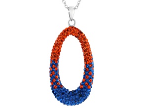 Blue And Orange Crystal Rhodium Over Brass Pendant With Chain