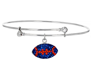 Blue And Orange Crystal Rhodium Over Brass Football Dangle Bracelet
