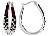 Red And White Crystal Rhodium Over Brass Hoop Earrings