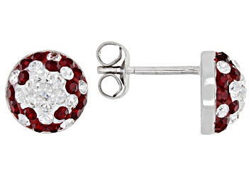 Picture of Red And White Crystal Rhodium Over Brass Stud Earrings