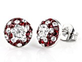 Red And White Crystal Rhodium Over Brass Stud Earrings