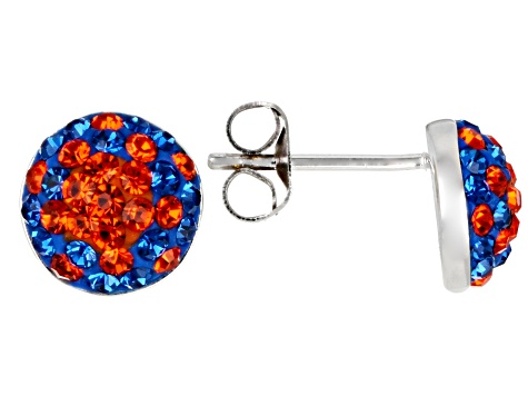 Blue And Orange Crystal Rhodium Over Brass Stud Earrings