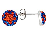 Blue And Orange Crystal Rhodium Over Brass Stud Earrings