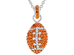 Orange And White Crystal Rhodium Over Brass Football Pendant With Chain