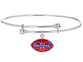 Navy And Red Crystal Rhodium Over Brass Football Dangle Bracelet