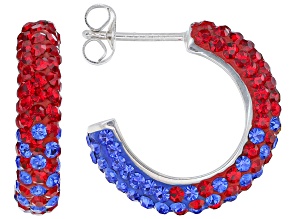 Navy And Red Crystal Rhodium Over Brass Earring