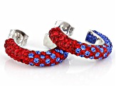 Navy And Red Crystal Rhodium Over Brass Earring
