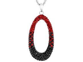 Red And Black Crystal Rhodium Over Brass Pendant With Chain