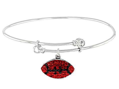 Red And Black Crystal Rhodium Over Brass Football Dangle Bracelet