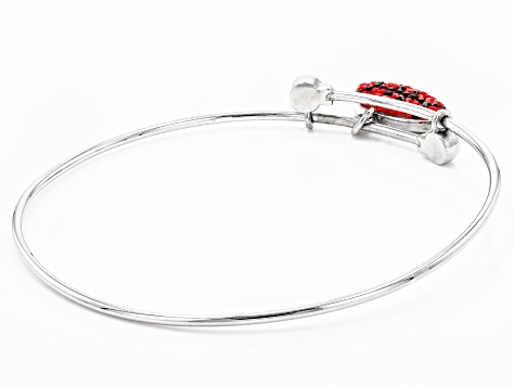 Red And Black Crystal Rhodium Over Brass Football Dangle Bracelet