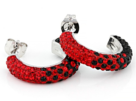 Red And Black Crystal Rhodium Over Brass Earring