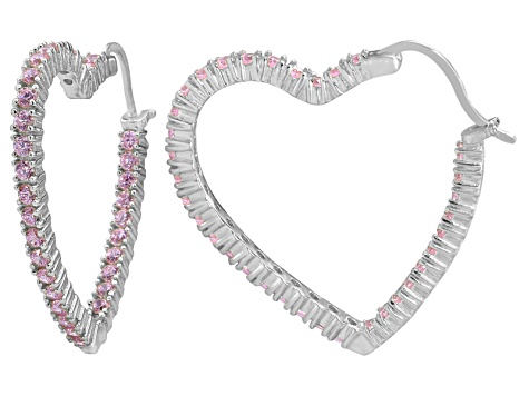 Bella Luce 4 08ctw Pink Diamond Simulant Silver Heart Hoop Earrings Bella Luce 4 08ctw Pink Diamond Simulant Silver Heart Hoop Earrings