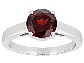 Red Round Garnet Rhodium Over Sterling Silver Solitaire January Birthstone Ring 2.04ct