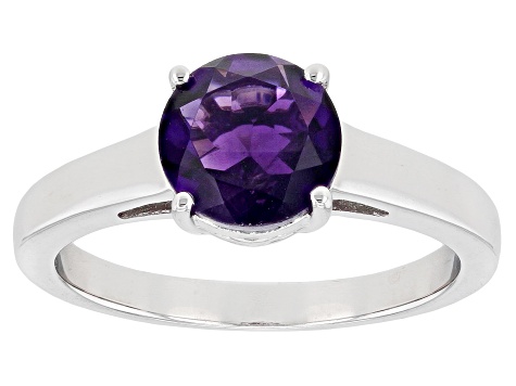 Purple African Amethyst  Rhodium Over Sterling Silver Solitaire February Birthstone Ring 1.53ct