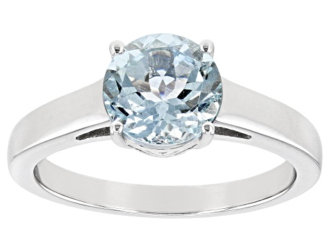 Blue Aquamarine Rhodium Over Sterling Silver Solitaire March Birthstone Ring 1.53ct