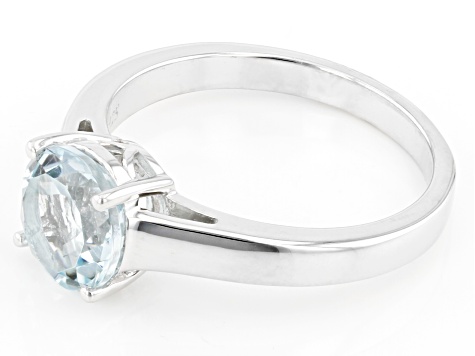 Blue Aquamarine Rhodium Over Sterling Silver Solitaire March Birthstone Ring 1.53ct