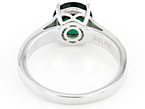 Green Lab Created Emerald Rhodium Over Sterling Silver Solitaire May Birthstone Ring 1.57ct