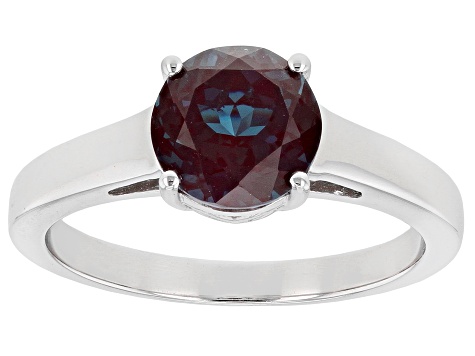 Blue Lab Created Alexandrite Rhodium Over Sterling Silver Solitaire June Birthstone Ring 1.96ct