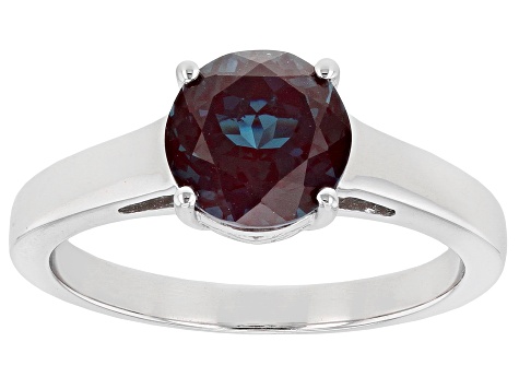 Blue  Lab Created Alexandrite Rhodium Over Sterling Silver Solitaire June Birthstone Ring 1.96ct