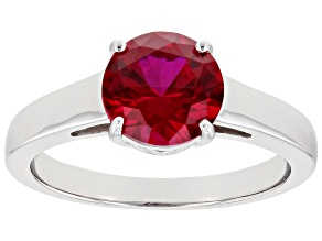 Red Lab Created Ruby Rhodium Over Sterling Silver Solitaire July Birthstone Ring 1.87ct