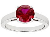 Red Lab Created Ruby Rhodium Over Sterling Silver Solitaire July Birthstone Ring 1.87ct